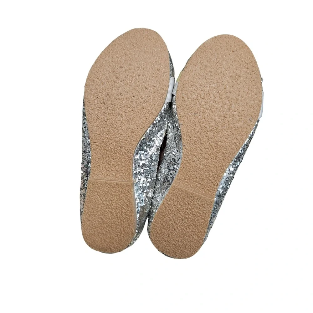 L'Amour Girls Silver Glitter Bow Flats Loafers Shoes Kids Size 11 Wedding School